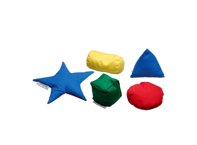 Sett med erteposer 5 stk Stjerne Kube Sylinder Pyramide Sirkel 