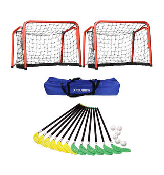 Innebandysett Fiber 95 cm med m&#229;l 12 k&#248;ller | 6 baller | 2 m&#229;l | 1 bag