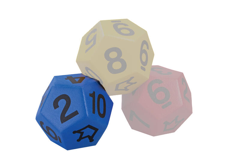 Terning 12-sidet med tall og joker Blå |1 stk | 20 cm skumterning 