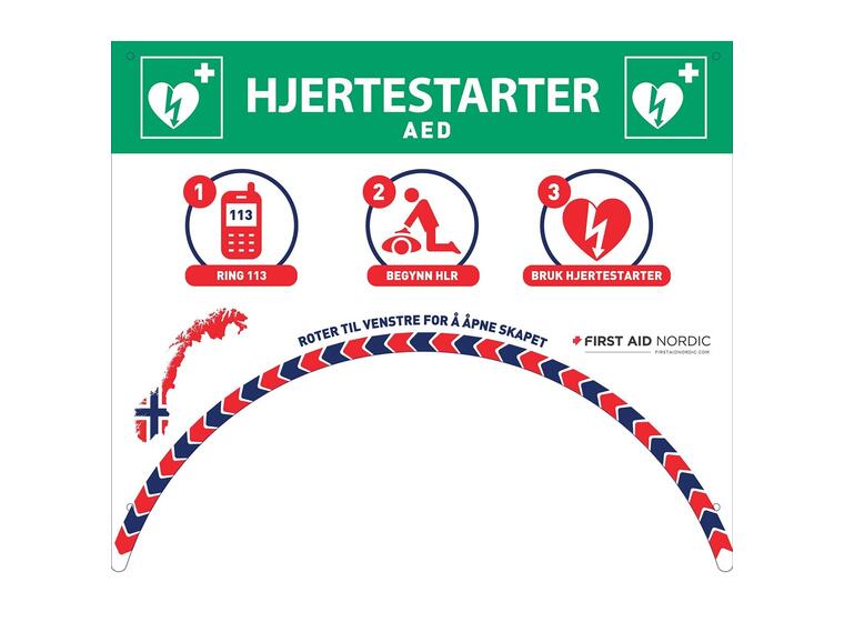 Tilbehør | Informasjonsplate Rotaid solid skap | Hjertestarter 