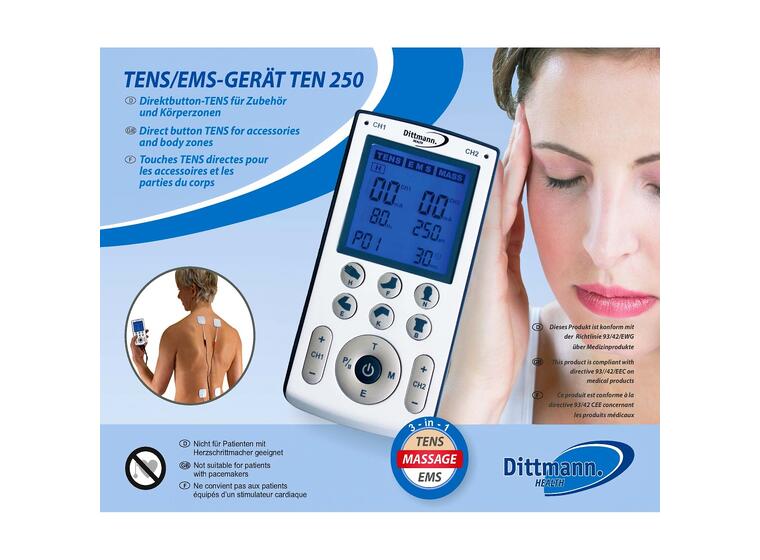 TENS EMS Apparat TEN 250 8 elektroder | Flere programinstillinger 