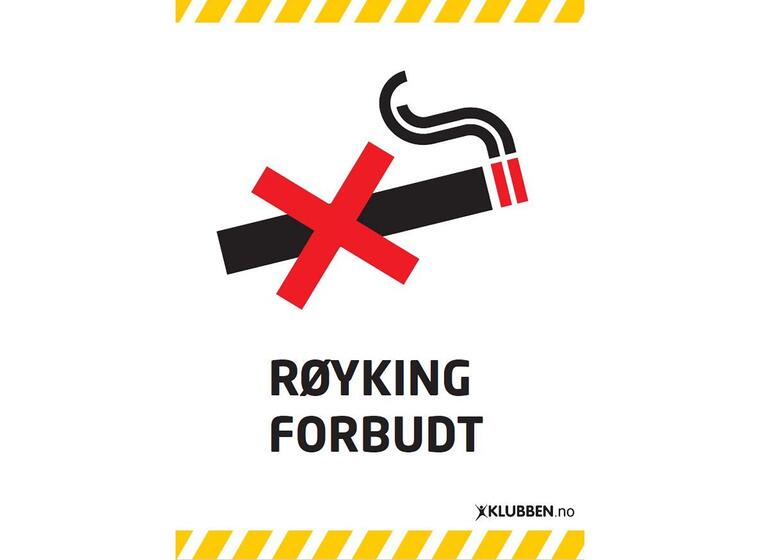Skilt A3 - Røyking forbudt Hvitt skilt med svart tekst 