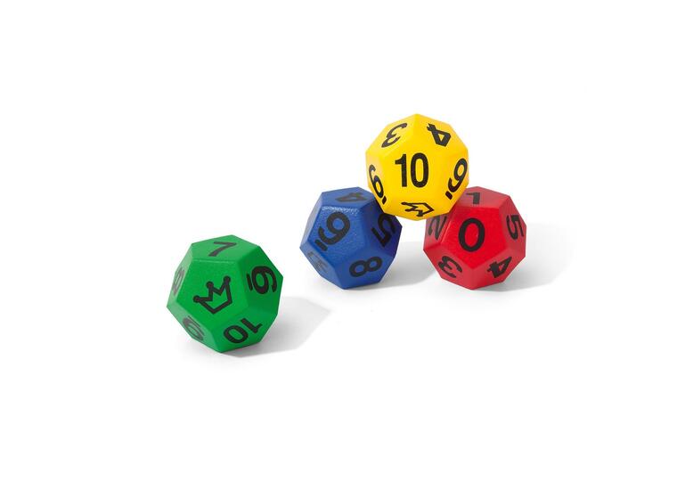 Terninger 12-sidet med tall og joker 4 stk | 20 cm skumterninger m/trekk 