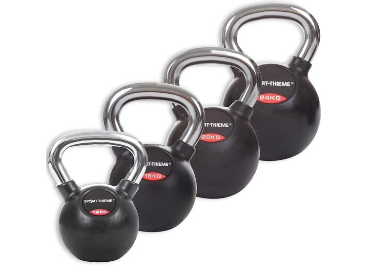 Kettlebells Gummiert Glatt kromhåndtak 4 stk | 12 til 24 kg 