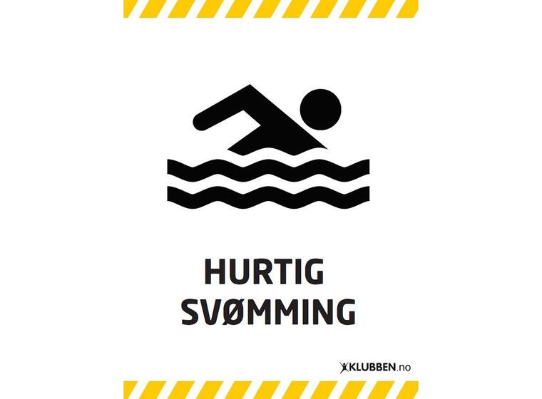Skilt A3 - Hurtigsvømming Hvitt skilt med svart tekst 