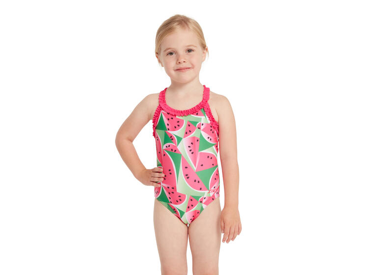 Watermelon Ruffle Crossback Badedrakt 98 Zoggs | Rosa/Grønn | Ecolast 
