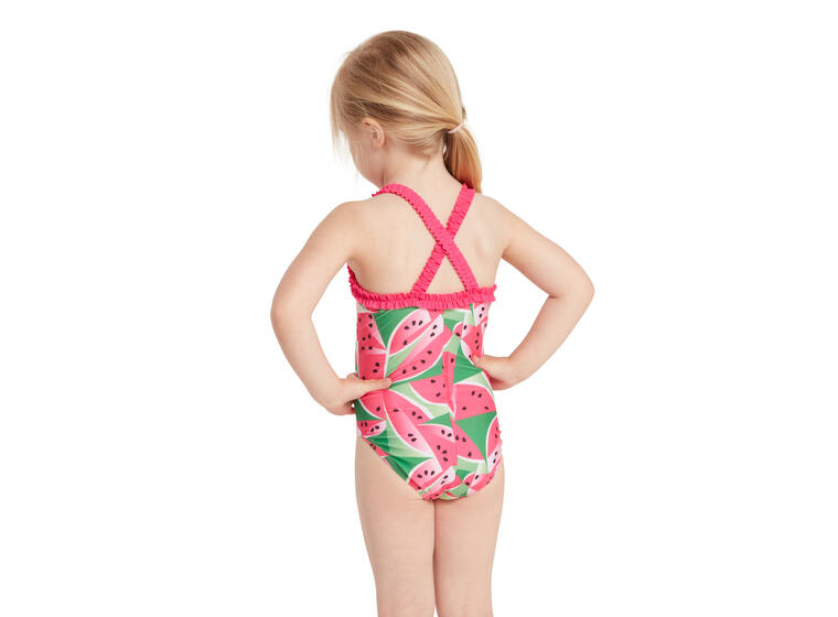Watermelon Ruffle Crossback Badedrakt 98 Zoggs | Rosa/Grønn | Ecolast 