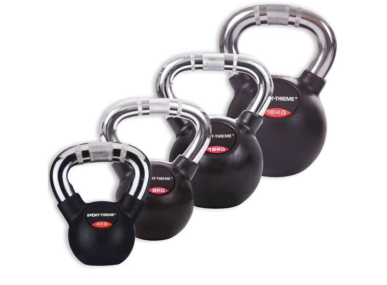 Kettlebell Gummiert Glatt kromhåndtak 4 kg | 8 kg | 12 kg | 16 kg 