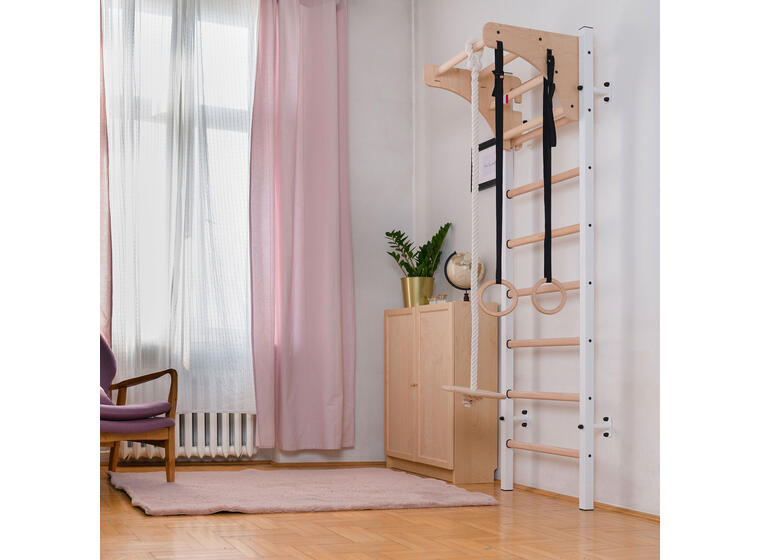 Ribbevegg BenchK 212W Hvit Pull-up | turnringer | husketallerken 