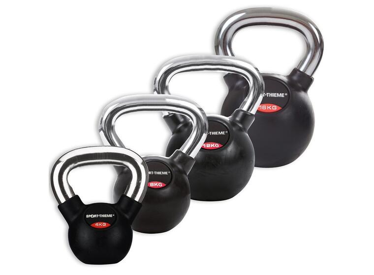 Kettlebells Gummiert Glatt kromhåndtak 4 stk | 4 til 16 kg 