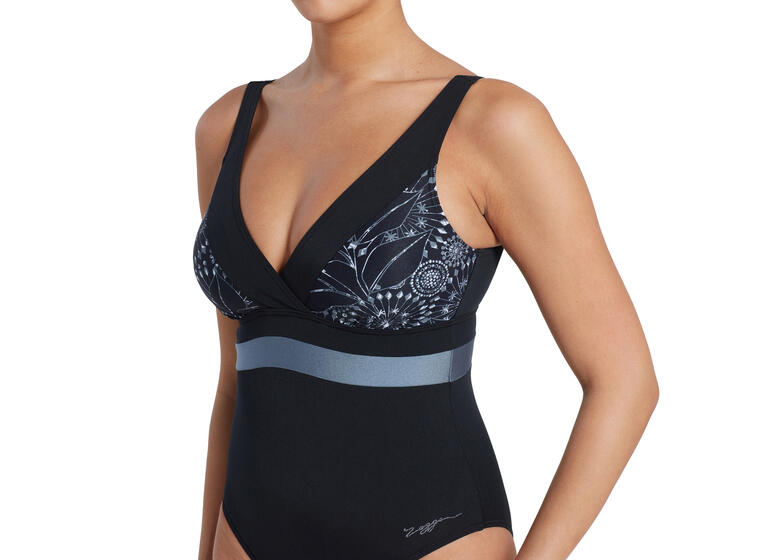 Stellar Square Back Badedrakt EU34 Zoggs | Svart/Flerfarget | Ecolast+ 