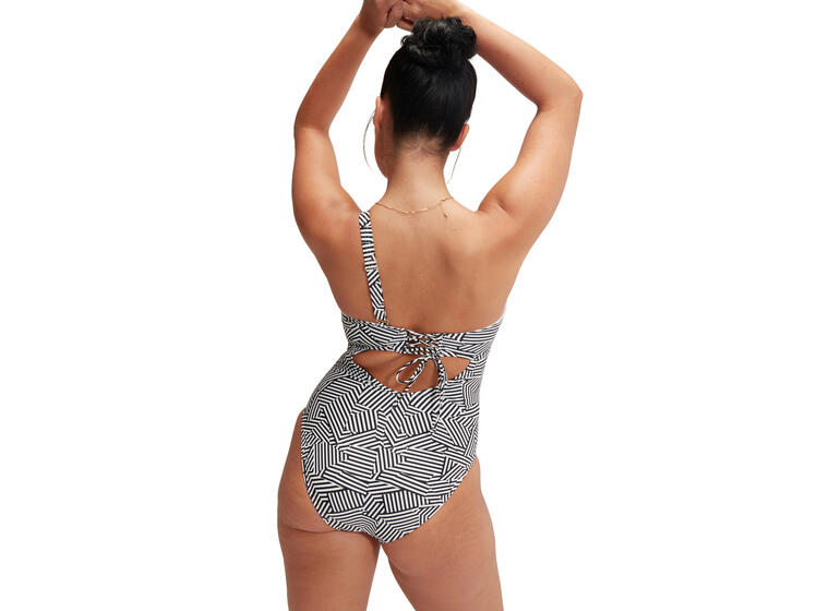 Asymmetric Printed Shaping Badedrakt 48 Speedo | Svart/Hvit | ECO BodyFit Rec 