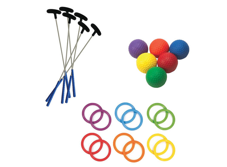 Minigolfpakke for barn 6 golfkøller | 6 baller | 12 hull 