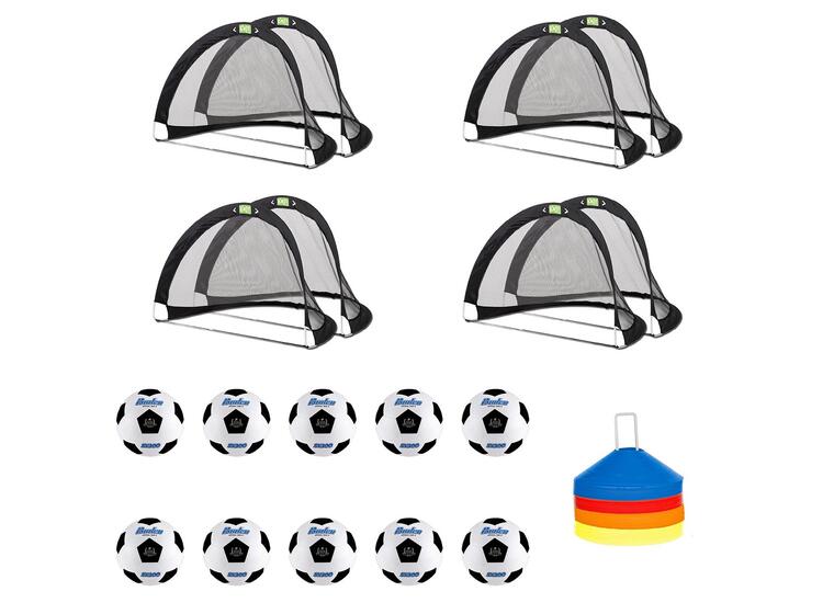 Smålagsfotball til 4 baner | Pop-up mål Pakke med fotball, pup-up mål og kjegler 