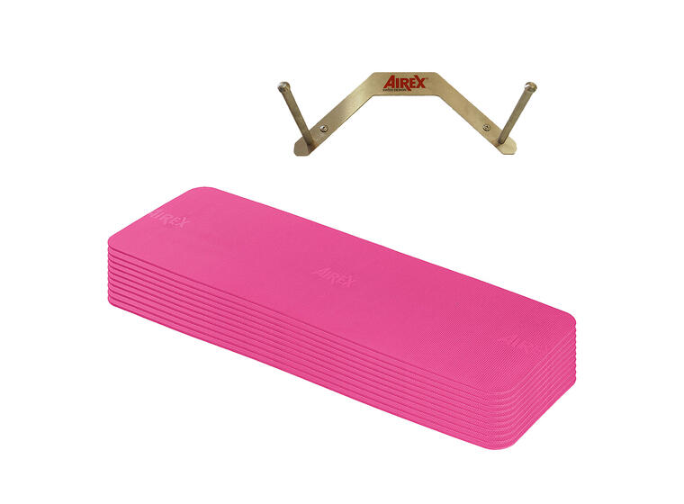 Sett Airex Fitline | Rosa 10 treningsmatter og veggstativ 
