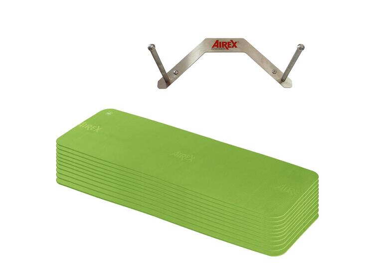 Sett Airex Fitline | Lime 10 treningsmatter og veggstativ 