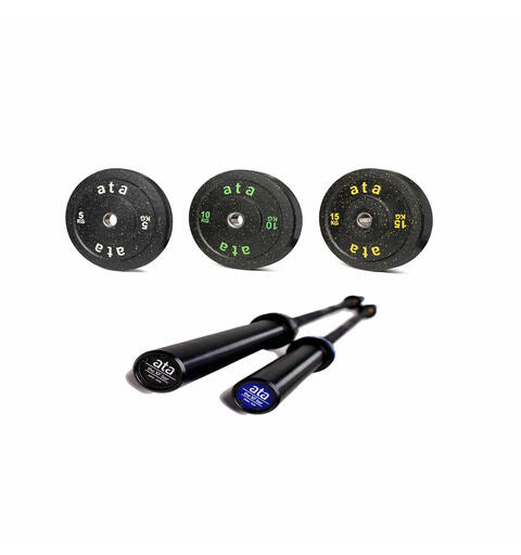 Vektsett ata Bumper plate 90 kg+20kg Bar 5-10-15 kg | Vektstang