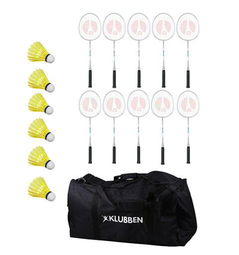 Badmintonsett til skoler - 10 10 racketer | 6 baller |  bag