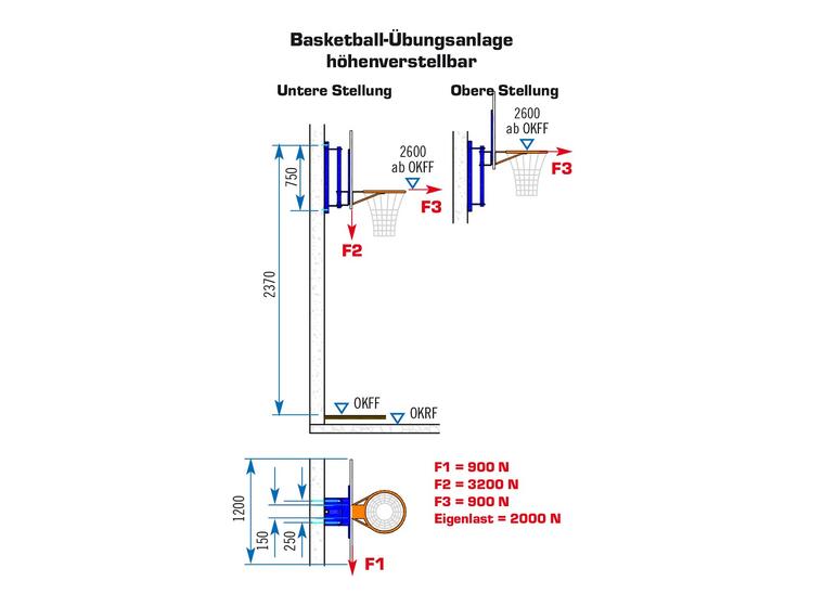 Veggstativ ST Rigid High til basketball Høydejustering | Utheng 30 cm 