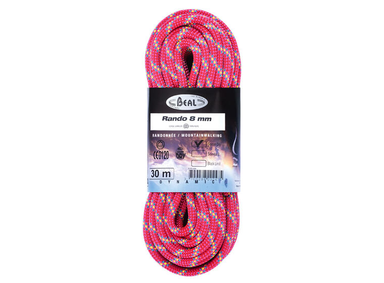 Klatretau Beal RANDO 8mmx30m Golden Dry | Dynamisk tvillingtau | Rosa 