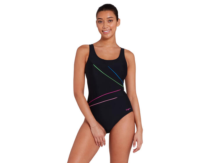 Prism Geo Adj. Scoopback Badedrakt EU36 Zoggs | Svart/Striper / Ecolast + 