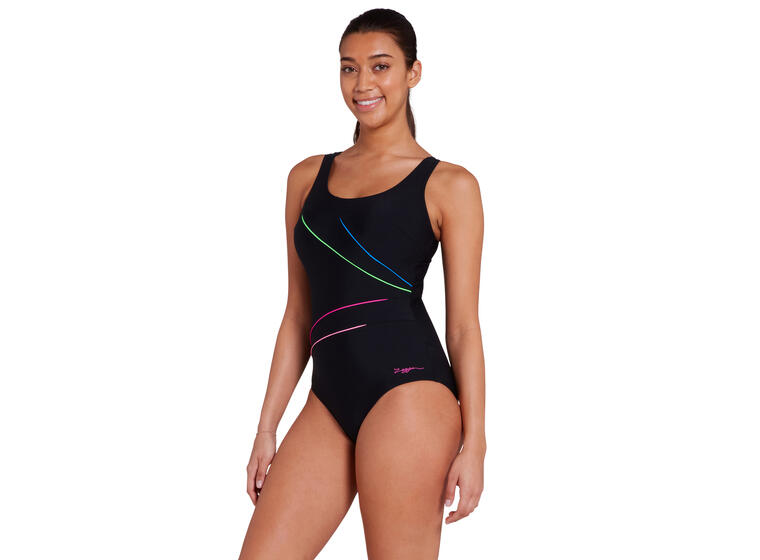 Prism Geo Adj. Scoopback Badedrakt EU36 Zoggs | Svart/Striper / Ecolast + 