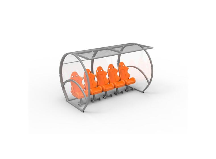 Trener- og innbytterbenk VIP 2 rader-4 m Uten seter | Plaxiglass sider, Alum.rygg 