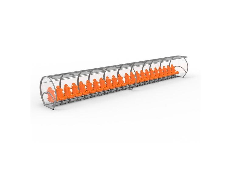 Trener- og innbytterbenk VIP 2 rader-4 m Uten seter | Plaxiglass sider, Alum.rygg 