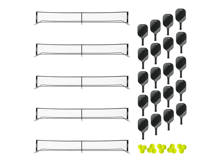 Pickleballracket Skolesett Pakke | 5 nett | 20 racketer | 15 baller 