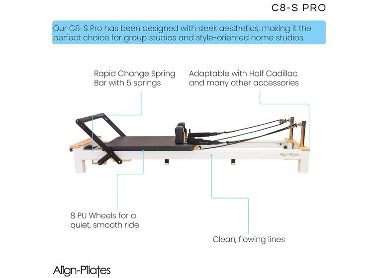 Pilates Reformer C8-S Pro For treningssenter og pilatesstudio 