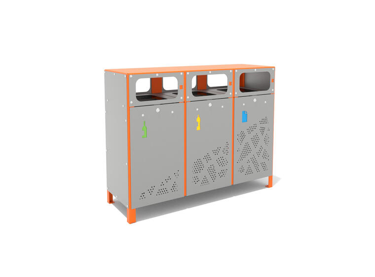 Avfallsstasjon i perforert metall Kildesortering | 3 x 45 liter 