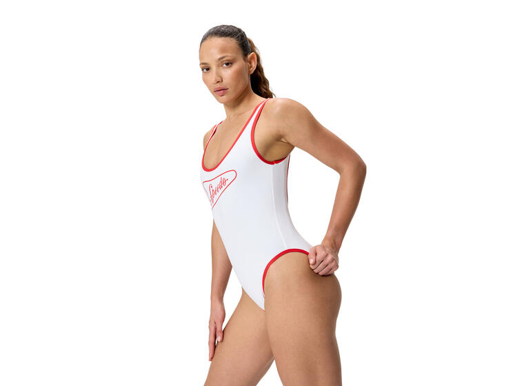 Solid Bound Scoop Badedrakt 36 Speedo | Hvit/Rød | Soft Swim Jersey 