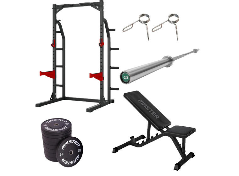 Styrkepakke med Half Rack Vektstang | Vektskiver | Treningsbenk 