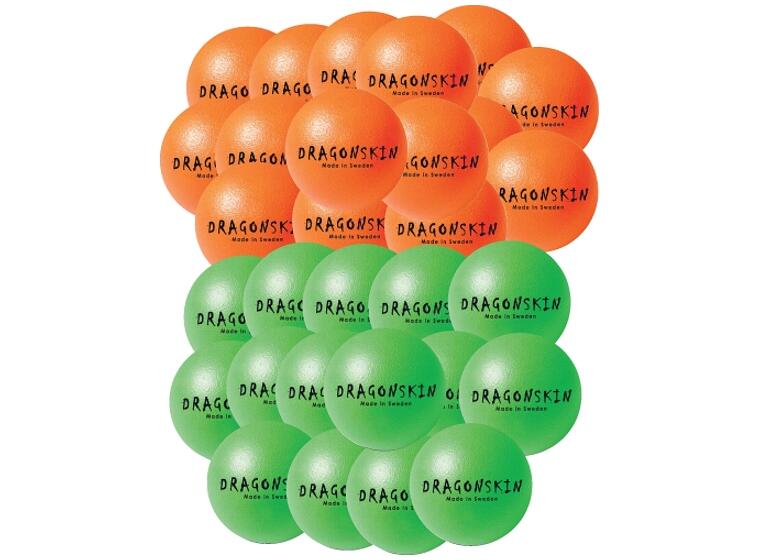 Dragonskin skumballpakke 9 cm | 30 stk 30 grønne og oransje minitennisballer 
