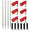 Hjørnestolper fleksible med flagg 6 hvite stolper med rød/hvite flagg 