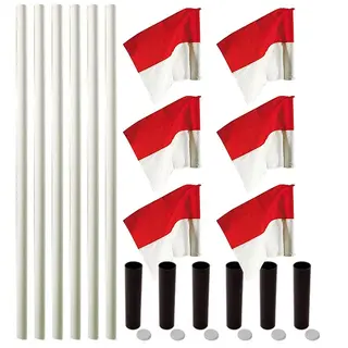 Hjørnestolper allround med flagg 6 hvite stolper med rød/hvite flagg