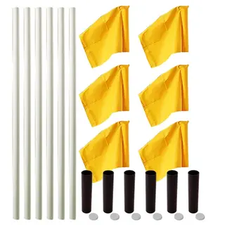 Hjørnestolper allround med flagg 6 hvite stolper med gule flagg