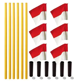Hjørnestolper allround med flagg 6 gule stolper med rød/hvite flagg