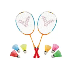 Badmintonsett Barn 6-8 år 2 racketer & 6 fargerike badmintonballer