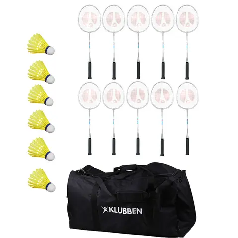 Badmintonsett til skoler - 10 10 racketer | 6 baller |  bag