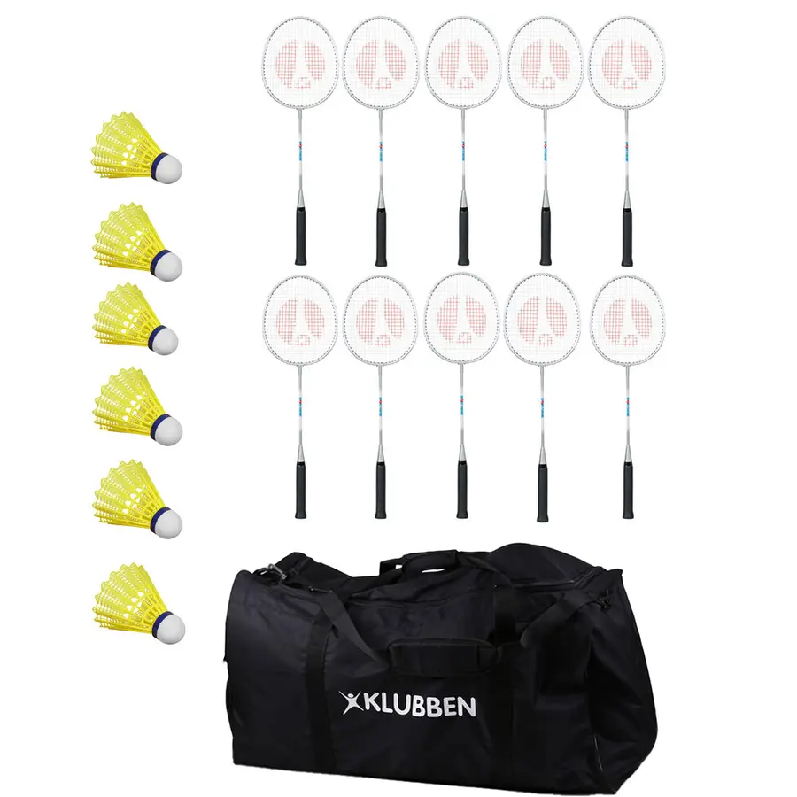 Badmintonsett til skoler - 10 10 racketer | 6 baller |  bag 