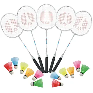 Badmintonsett School 10 racketer &amp; 5 pk baller med farge