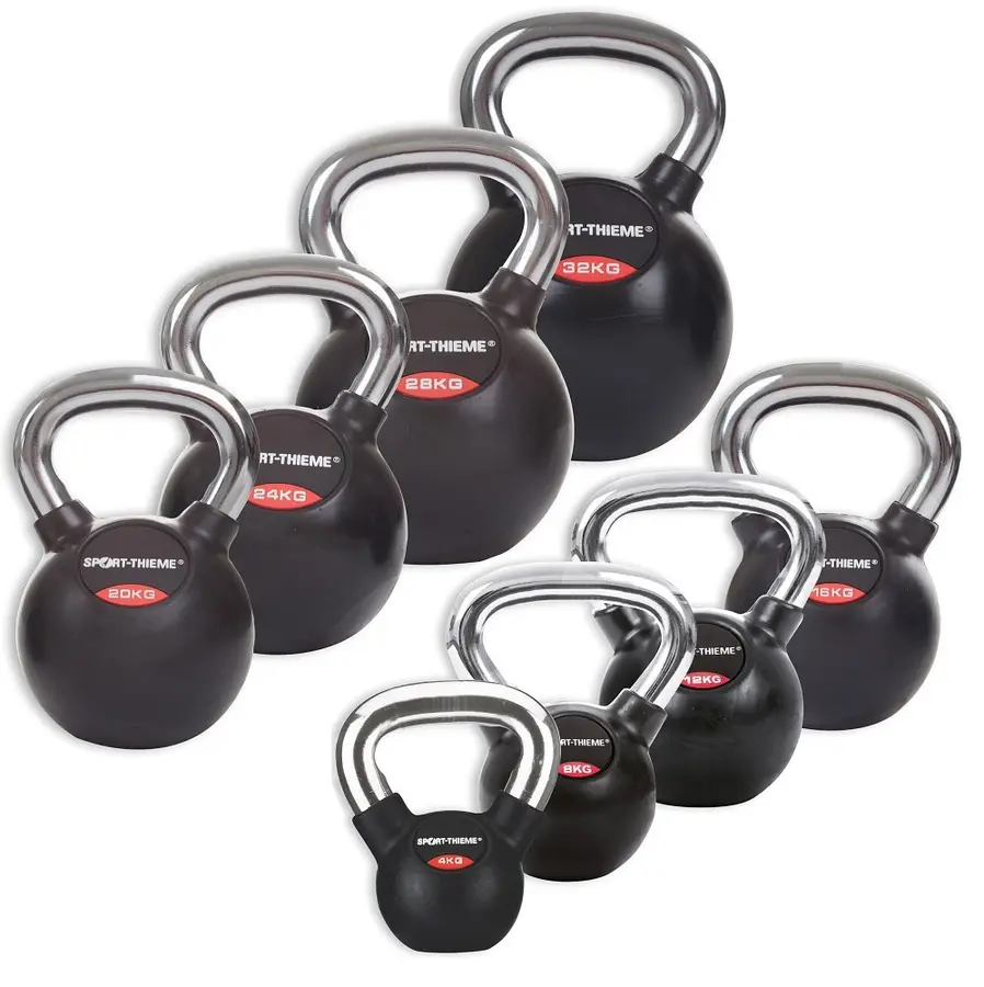 Kettlebells Gummiert Glatt kromhåndtak 8 stk | 4 til 32 kg 