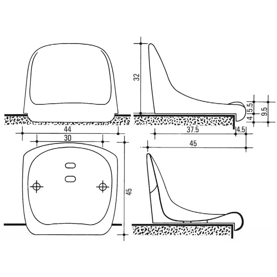 Tribunesete Blå Lang ryggstøtte 