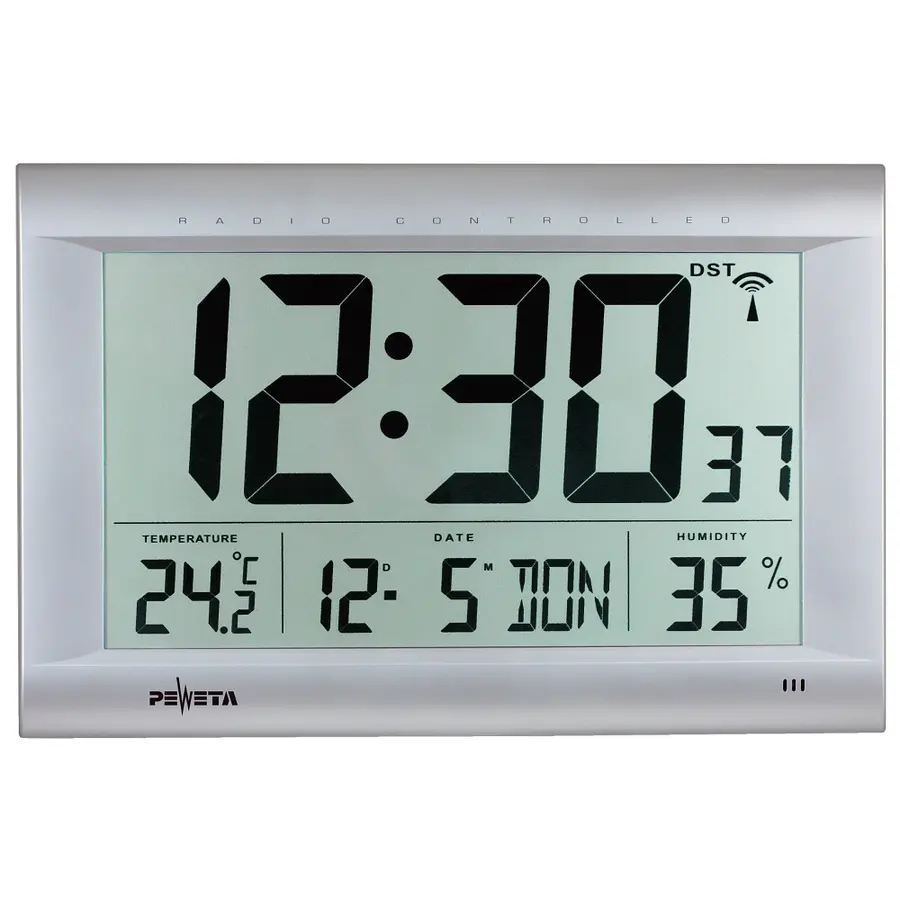 Peweta digital radiostyrt veggklokke Med ekstra stort LCD-display 