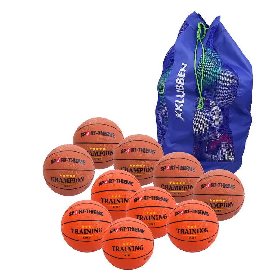 Basketballpakke Junior str 5 10 basketballer | 1 ballbag 