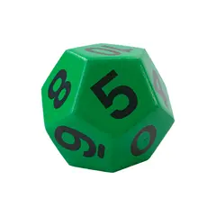 Terning 12-sidet med tall og joker Gr&#248;nn |1 stk | 20 cm skumterning