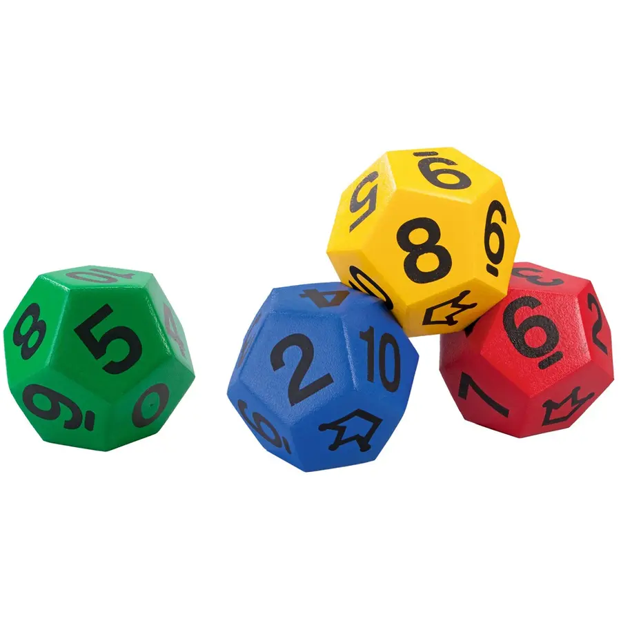 Terning 12-sidet med tall og joker Gul |1 stk | 20 cm skumterning 