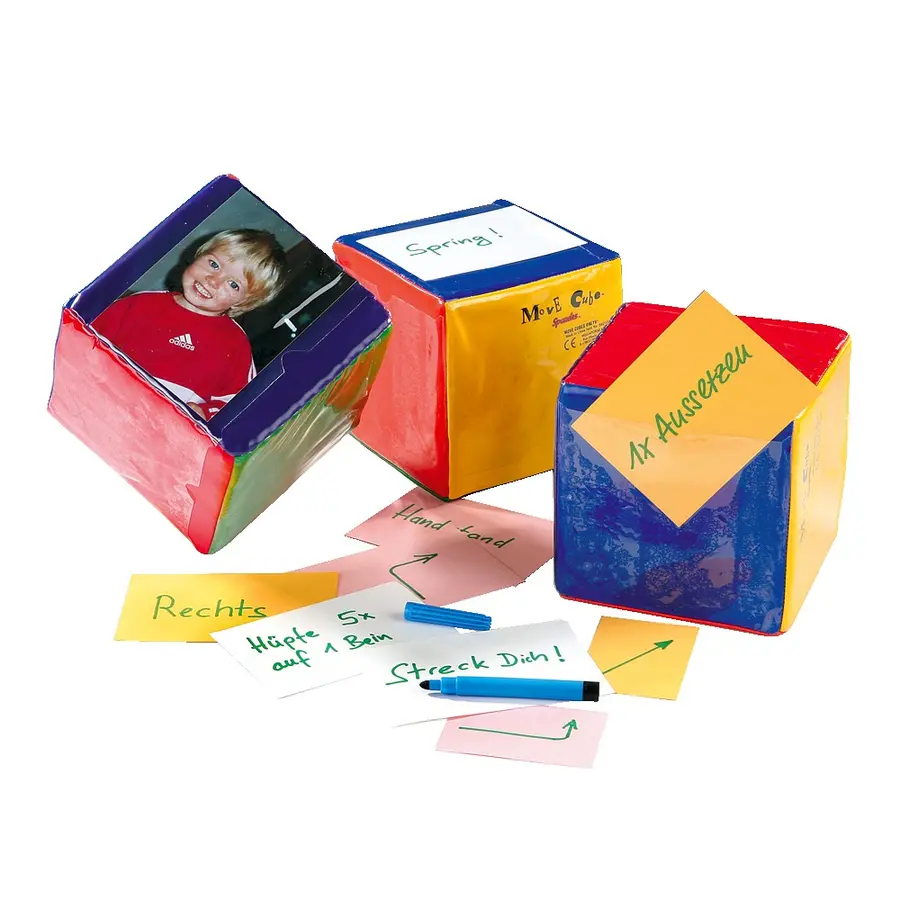 Aktivitetsterninger 16 cm 3 stk terninger med plastlomme 