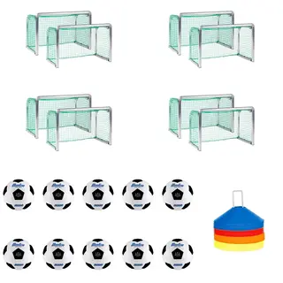 Smålagsfotball til 4 baner | Alu-mål Pakke med fotball, minimål og kjegler